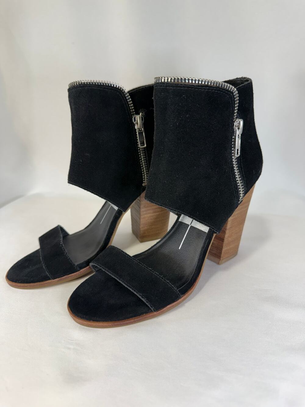 Dolce Vita Women’s Black Suede Ankle Cuff Sandals Zip Block Heel Open Toe